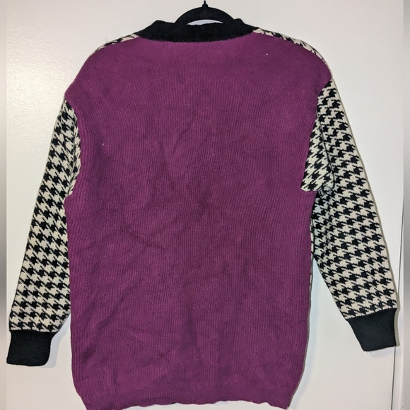 Vintage 90s Wool Houndstooth Cardigan - Picture 3 of 5